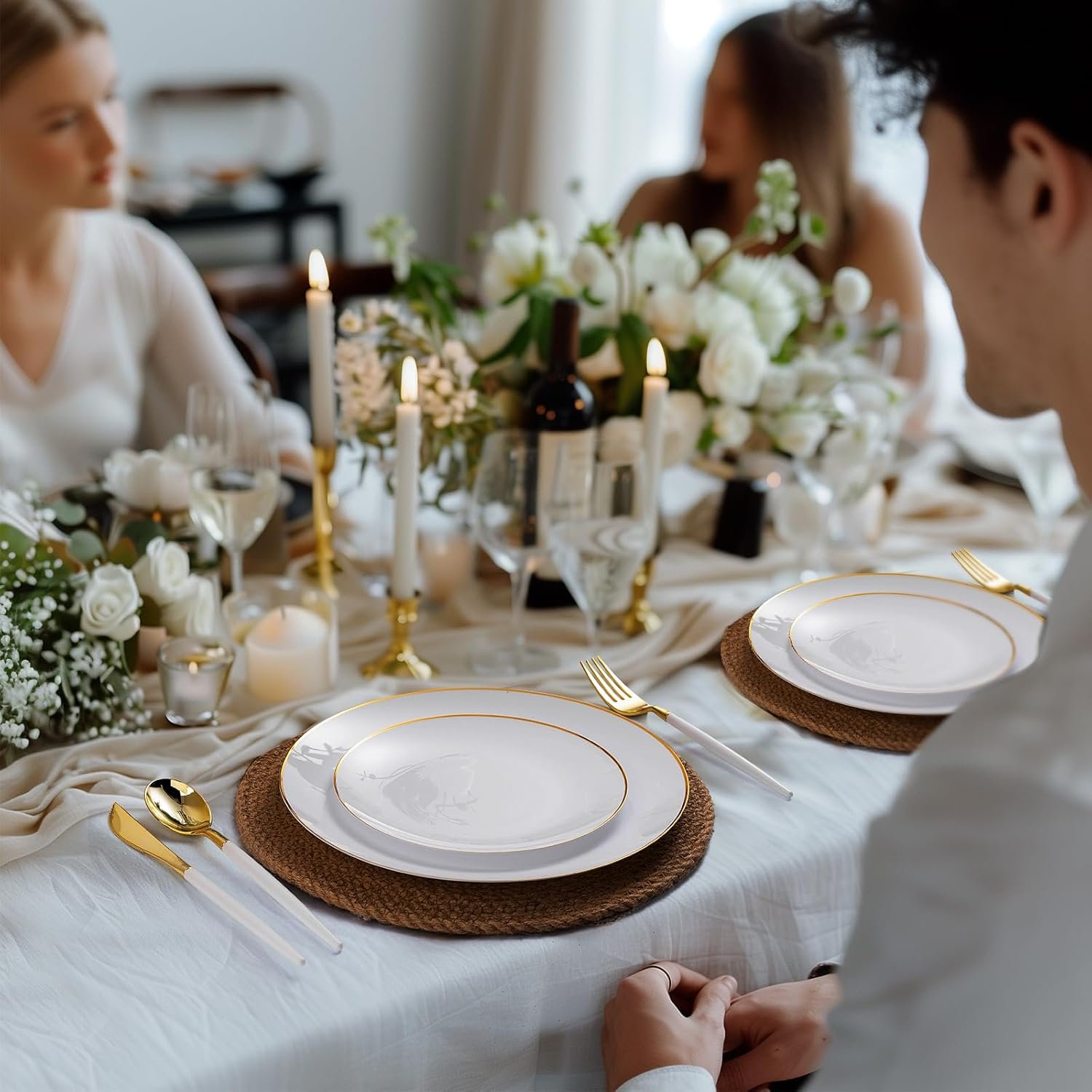 100 PCS Gold and White Plastic Plates, 7 inch White Disposable Plates for Party, Plastic Dessert/Salad Plates - Image 7