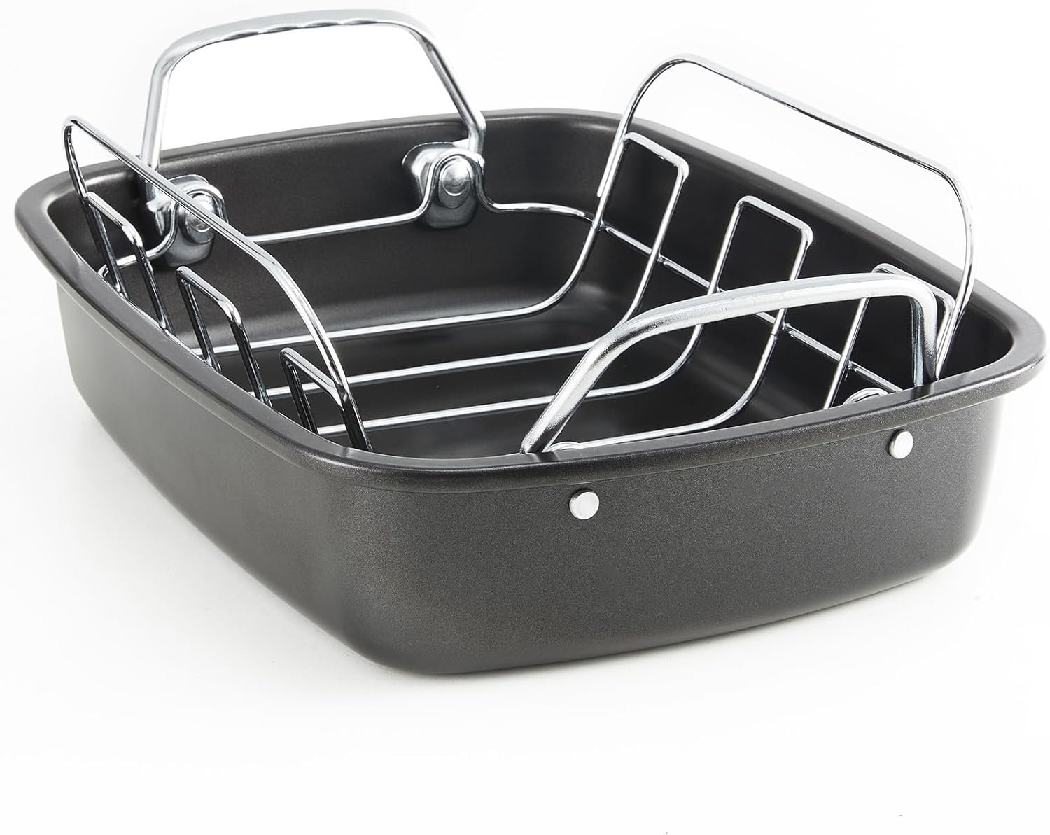 KITESSENSU Large Roasting Pan with Rack - 25 LB Nonstick Turkey Roaster Pan for Oven - Heavy Duty Carbon Steel Roasting Pan with Wider Handles for Chicken, Vegetables & Holiday Meals, Gray