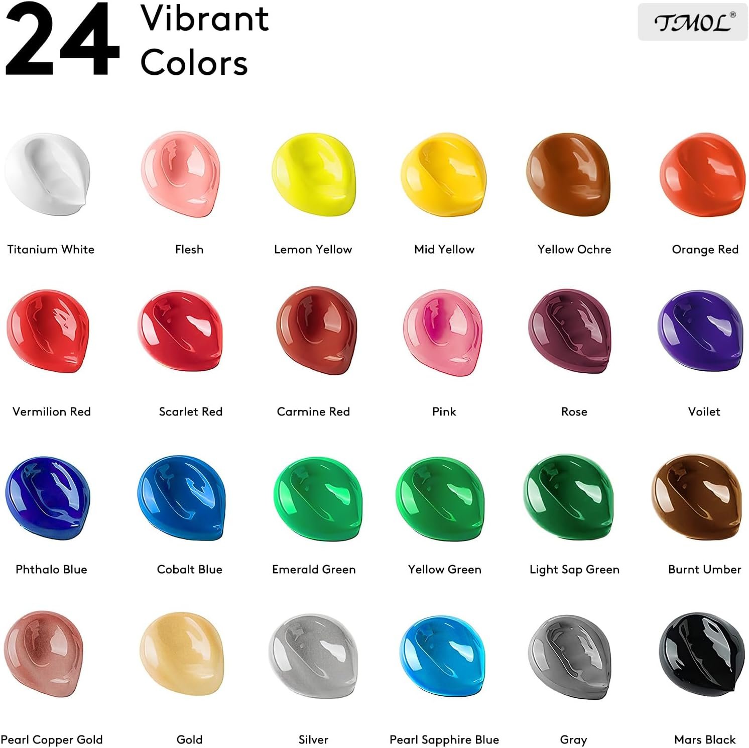 Acrylic Paint Set, 24 Colors (2 oz/Bottle) with 12 Art Brushes, Art Supplies for Painting Canvas, Wood, Ceramic & Fabric, Rich Pigments Lasting Quality for Beginners, Students & Professional Artist - Image 2