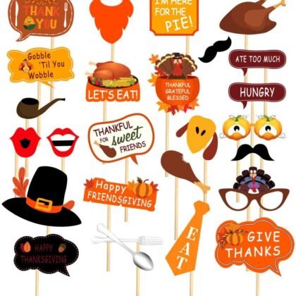 25PCS Friendsgiving Photo Booth Props Friends Thanksgiving Day Party Supplies Decorations