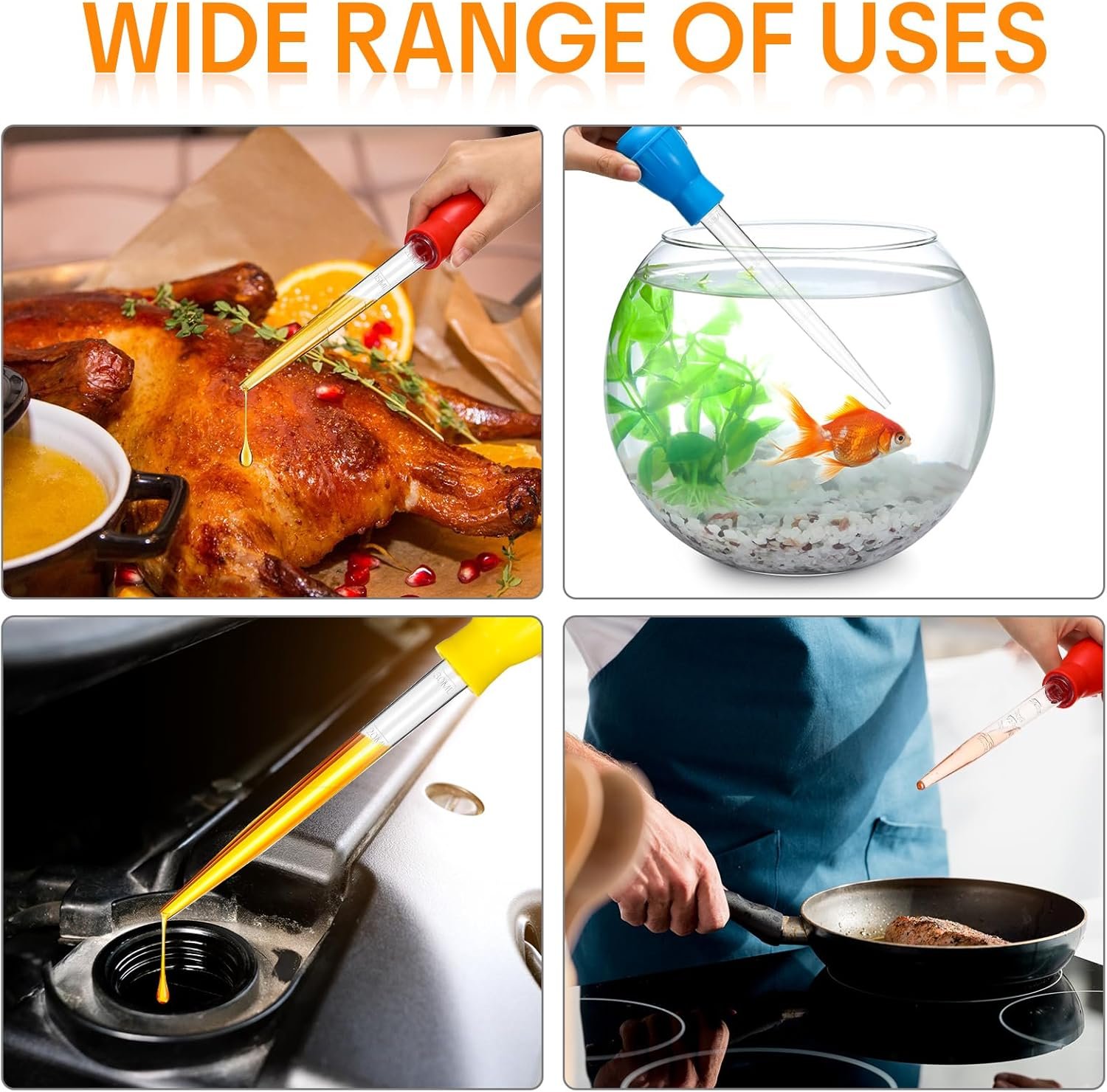 Boao 14 Pcs Heat-Resistant Turkey Baster Cooking Set Includes 8 Pcs 11 Inch Turkey Baster, 2 Silicone Basting Brush, 4 Cleaning Brush for Thanksgiving Cooking, BBQ Grill, Baking Meat(Bright Color) - Image 3