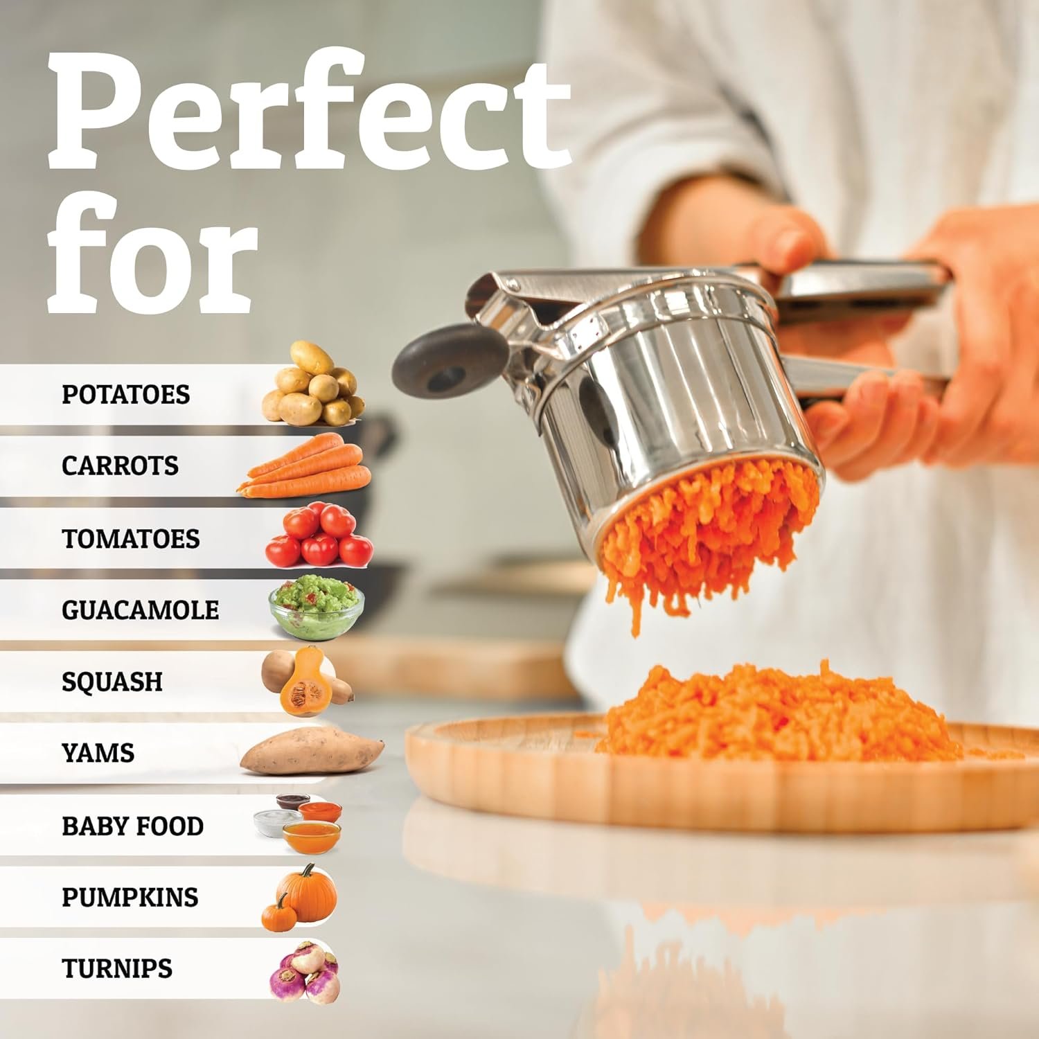 PriorityChef Large 15oz Potato Ricer, Heavy Duty Stainless Steel Potato Masher and Ricer Kitchen Tool, Press and Mash Kitchen Gadget For Perfect Mashed Potatoes - Everytime - Image 5