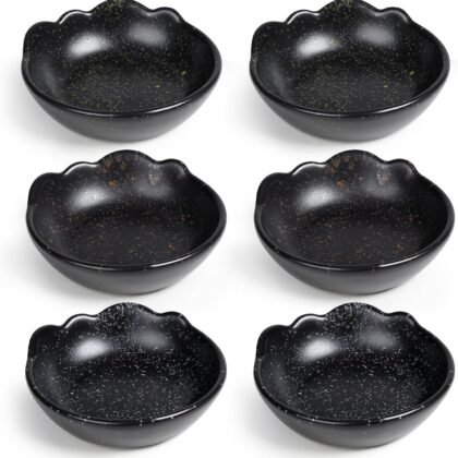 Ceramic Dipping Bowls Set of 6, Color Speckled Design, 3.5-Inch Small Sauce Dishes, Perfect for Sushi, Soy Sauce (Black)
