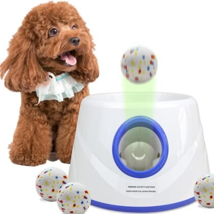 Automatic Dog Ball Launcher, Upgraded Dog Ball Throw Launcher, Adjustable Distance 20-45FT, for Small/Medium Dogs, with 3 2.3-inch ETPU Balls, Indoor and Outdoor Interactive Toys