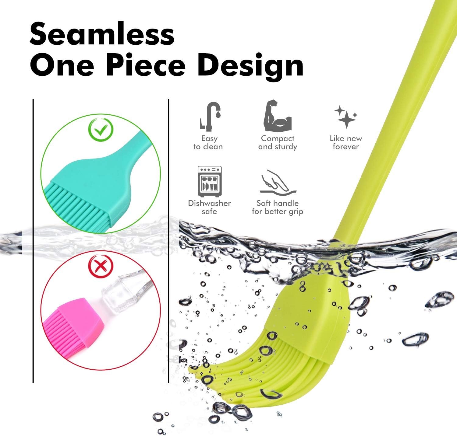 HOTEC 600℉ Heat Resistant BPA Free Silicone Marinading Meat Grill Basting Pastry Brush for Oil Butter Sauce Sausages Desserts Turkey Baster Grill Barbecue, Multicolor - Image 6