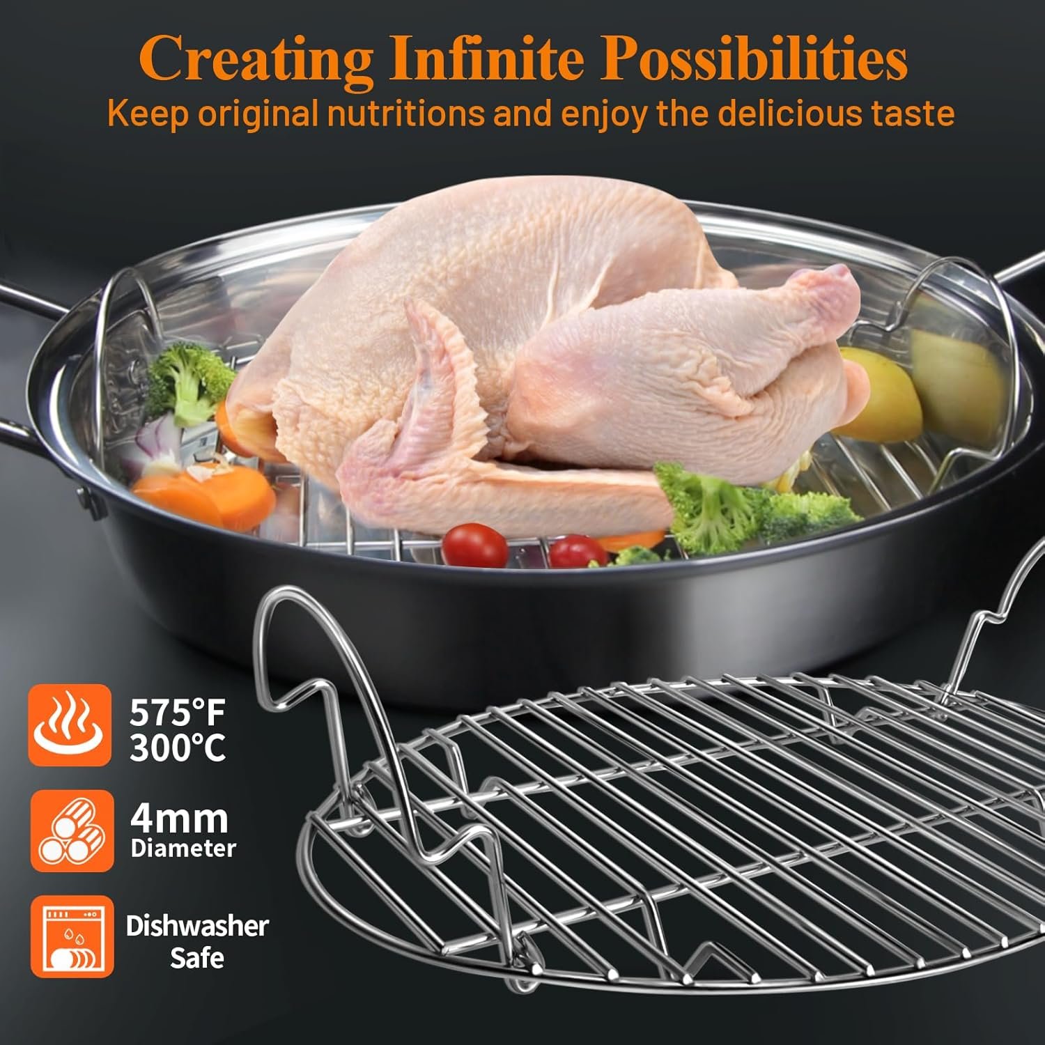 16.5inch Oval Roasting Rack for Oven, Thanksgiving Christmas Gifts for Mom Men Wife Cooking Home Chefs, Stainless Steel Cooling Rack with Handle, Wire Rack for Cooking, Grilling, Drying - Image 6