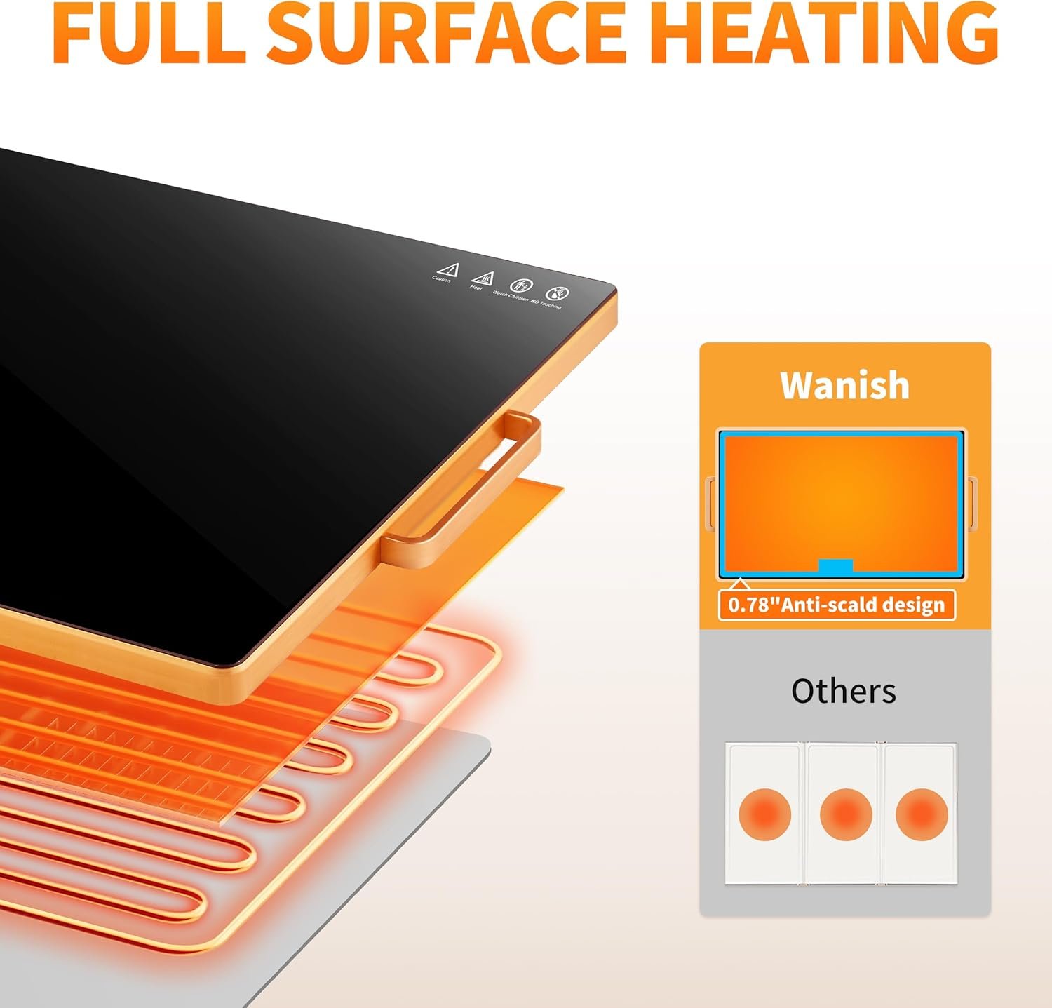 Electric Warming Tray (XXL 32”x18”),Food Warmers for Parties Buffet with Thermostat & Full Surface Heating, Tempered Glass Warming Mat for Food, Temperature Adjustable Gold Handles Food Warming Mat - Image 9