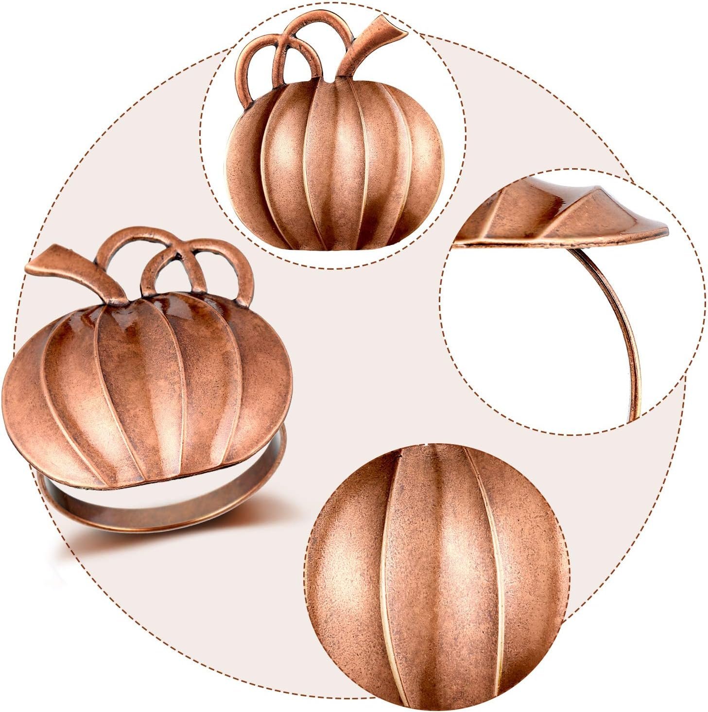 Patelai 6 Pieces Thanksgiving Pumpkin Napkin Rings Fall Napkin Holders Thanksgiving Dinner Tables Rings for Halloween Weddings Dinner Party Family Gatherings (Bronze) - Image 7
