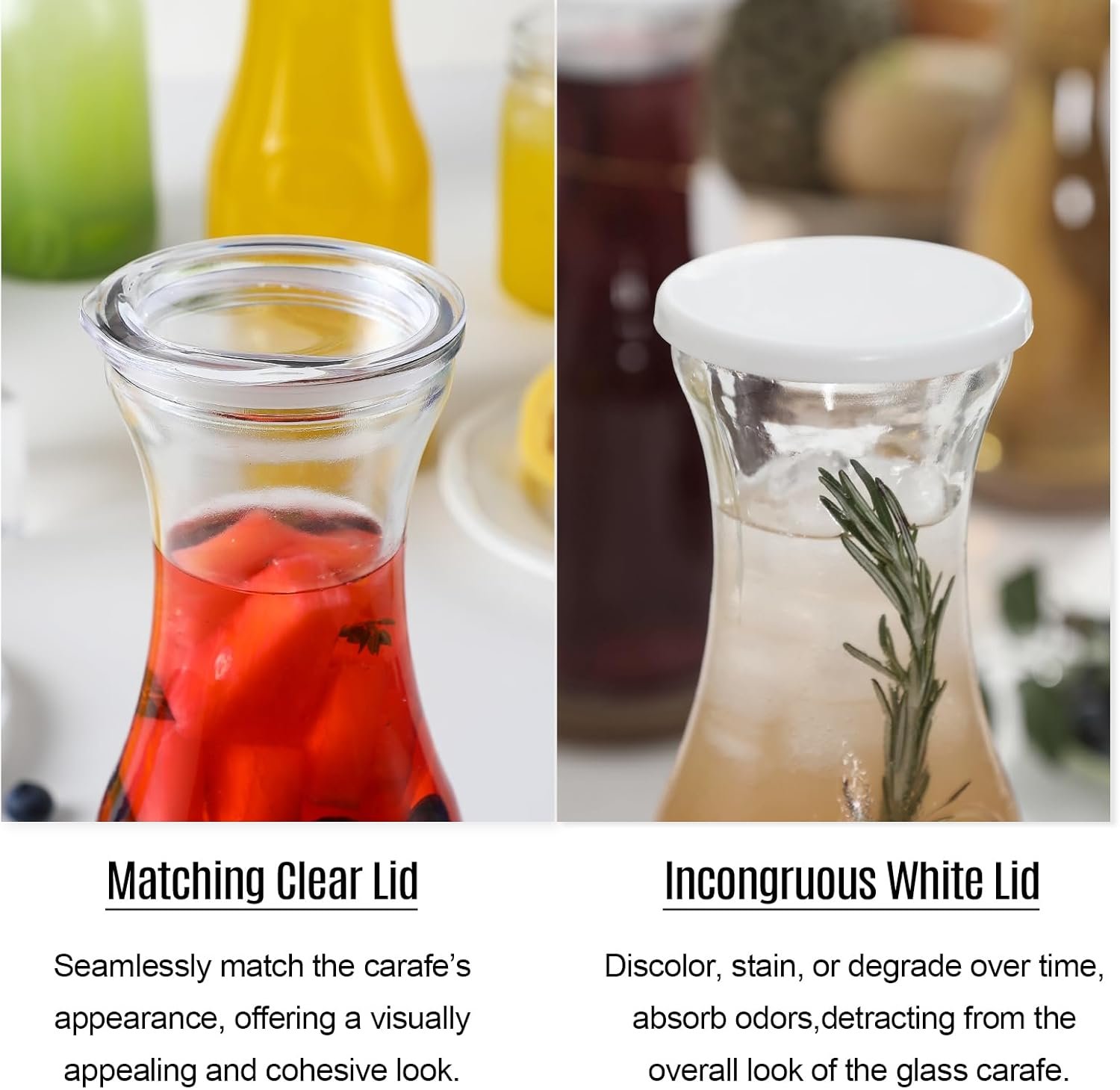 Set of 6 Glass Carafe with Lid, 1 Liter Beverage Serveware Carafe, Clear Glass Pitcher for Mimosa Bar, Brunch, Cold Water, Juice, Milk, Iced Tea, Lemonade - Image 4