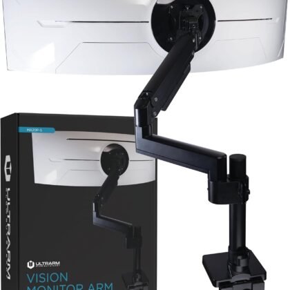 Heavy Duty Monitor Arm for Ultrawide Monitors up to 57" and 44 lbs, Single Desk Stand, Pneumatic Height Adjustable, Modular Extension Arms - Max VESA 100x100, Black, MA20P-S