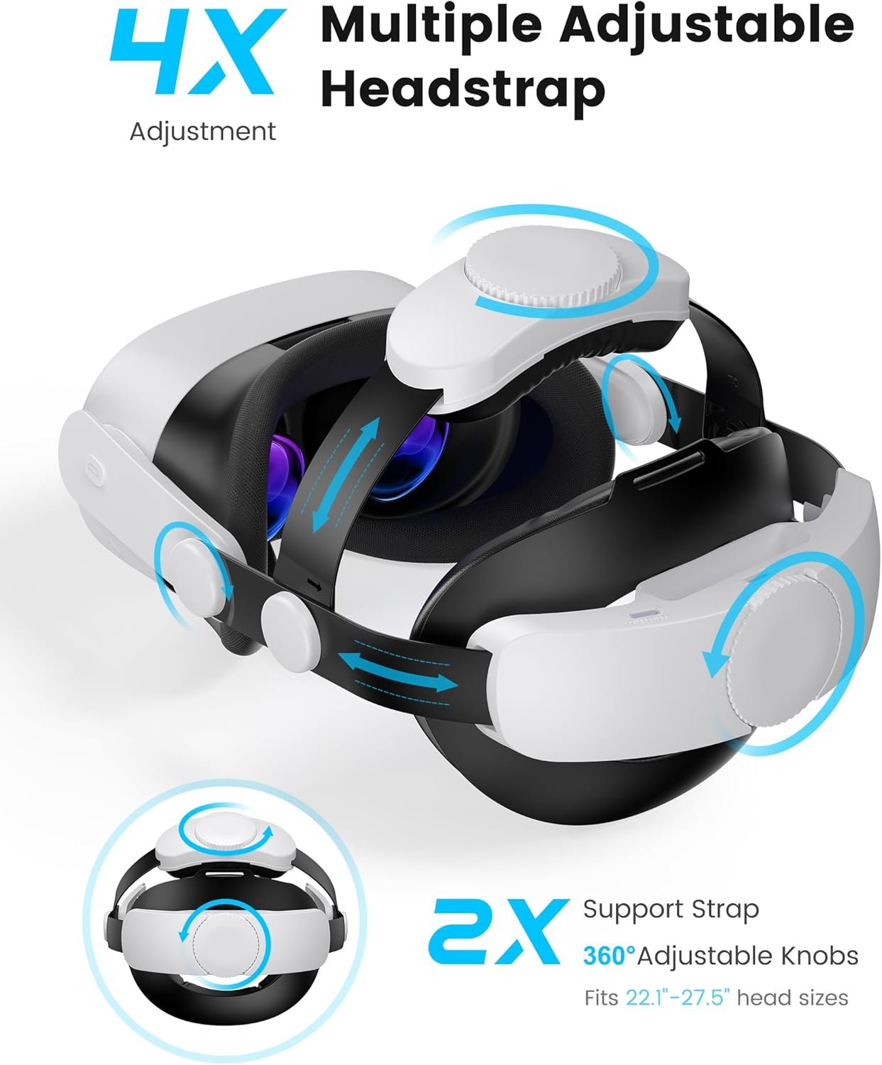Kawaye for Meta Quest 3S/Quest 2/Quest 3 Head Strap, Double Knobs Adjustable Elite Strap Replacement,VR Headset Strap with Two Large Support Pad Enhanced Support, Reduce Pressure-MQ2000 - Image 4