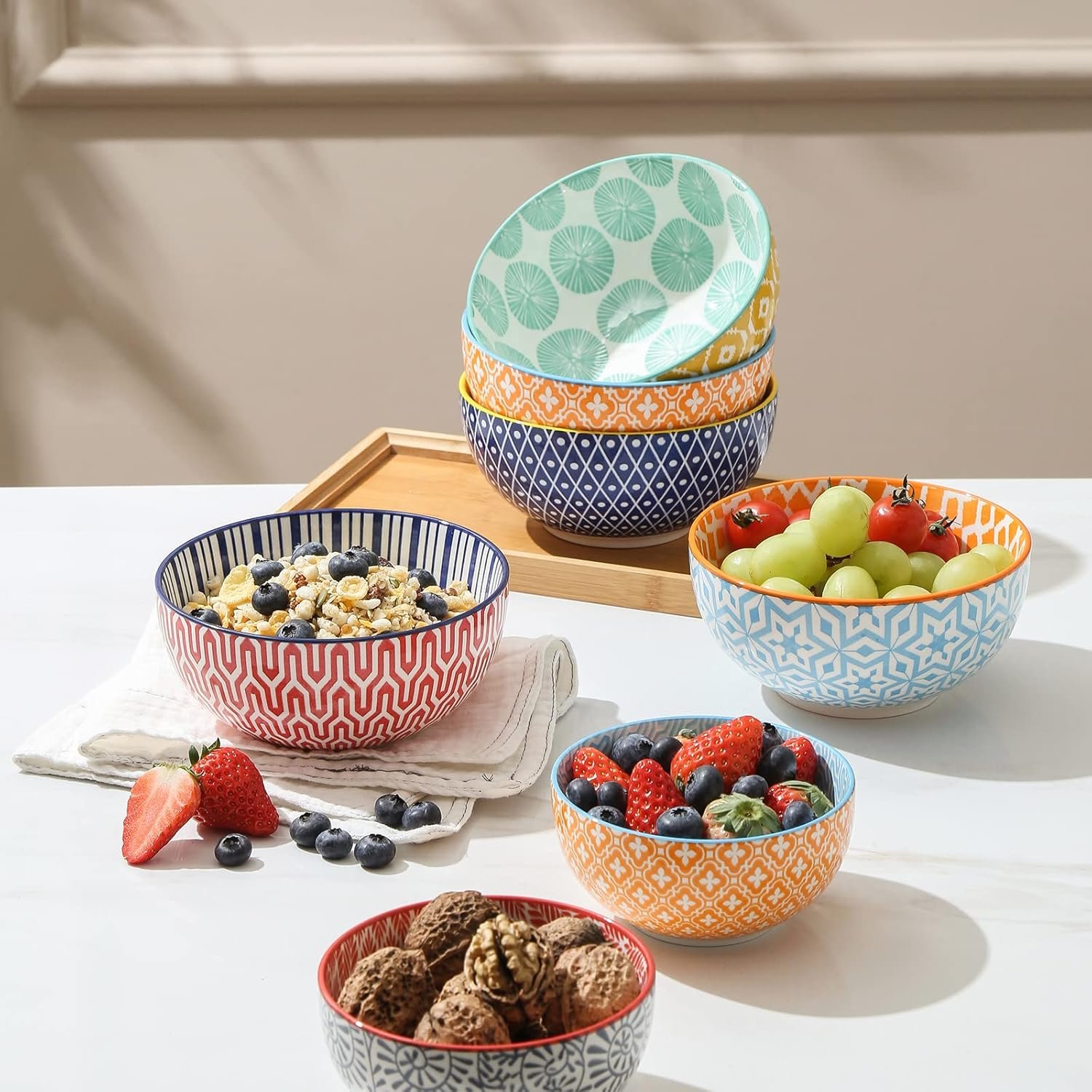 Selamica Ceramic Cereal Bowls Set of 6, 24 Oz Deep Soup Bowls for Kitchen, 5.9 Inch Dessert Bowls for Salad, Pasta, Oatmeal, Ramen, Microwave Dishwasher Safe, Set of 6, Assorted Colors - Image 6