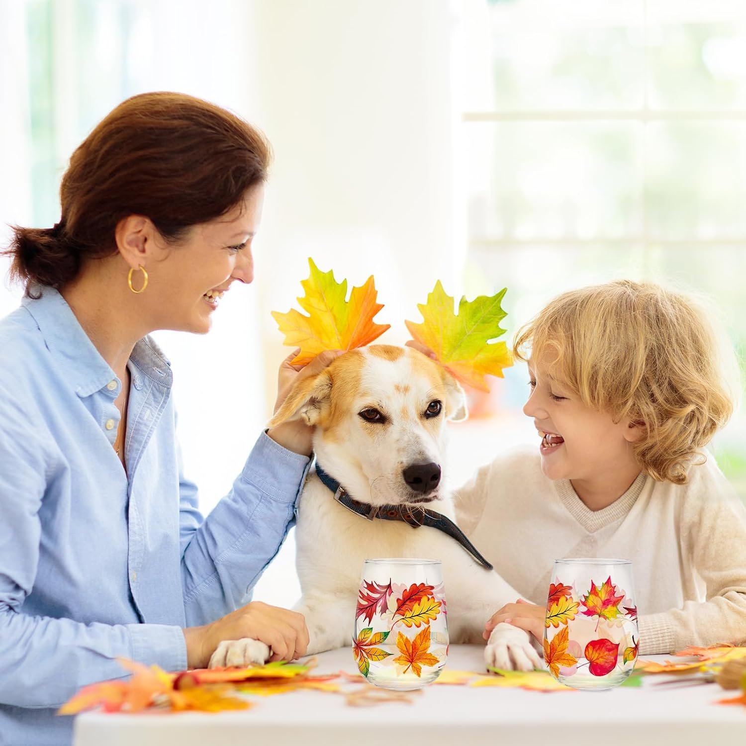 Whaline 2Pcs Fall Stemless Wine Glasses 17oz Watercolor Maple Leaf Drinking Glasses Fall Leaves Tumbler Cups for Autumn Thanksgiving Party Supplies Gifts - Image 6