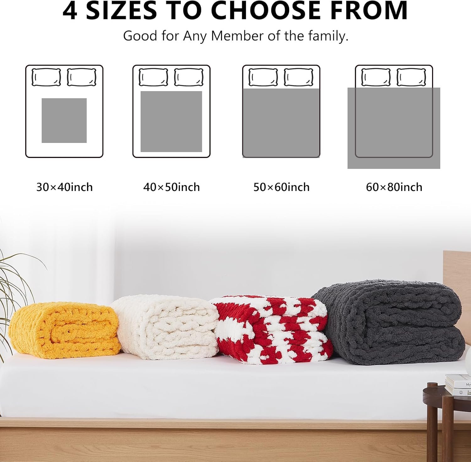 L'AGRATY Chunky Knit Blanket Throw,Soft Chenille Yarn Throw 50x60,Handmade Thick Cable Knit Crochet Blanket, Large Rope Knot Throw Blanket for Couch Home Decor - Image 4