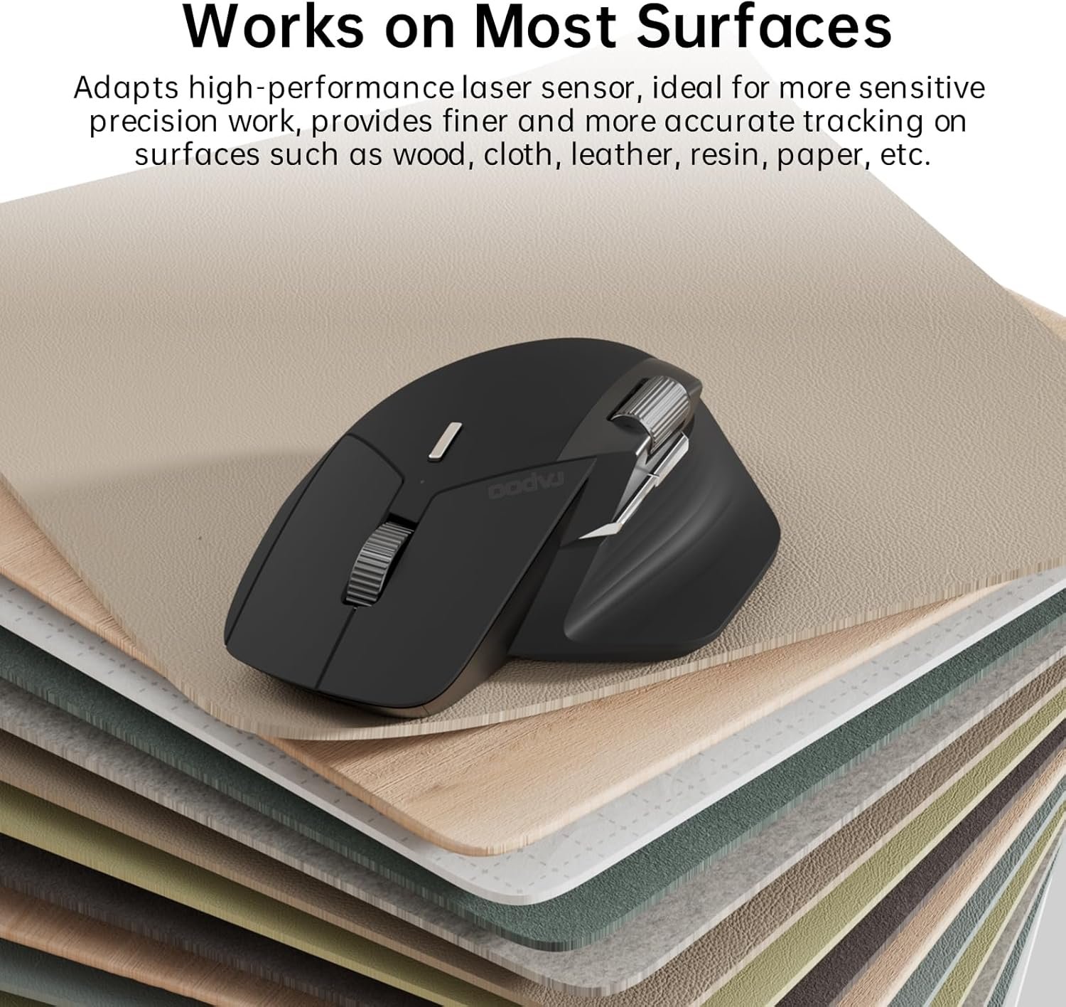 Rapoo MT760 Multi-Device Wireless Mouse, Bluetooth 5.0 and 2.4G Multi-Mode Connection, Up to 4 Devices, 11 Programmable Buttons, 4K DPI, 90 Days Battery Life, PC, Matte Black - Image 8