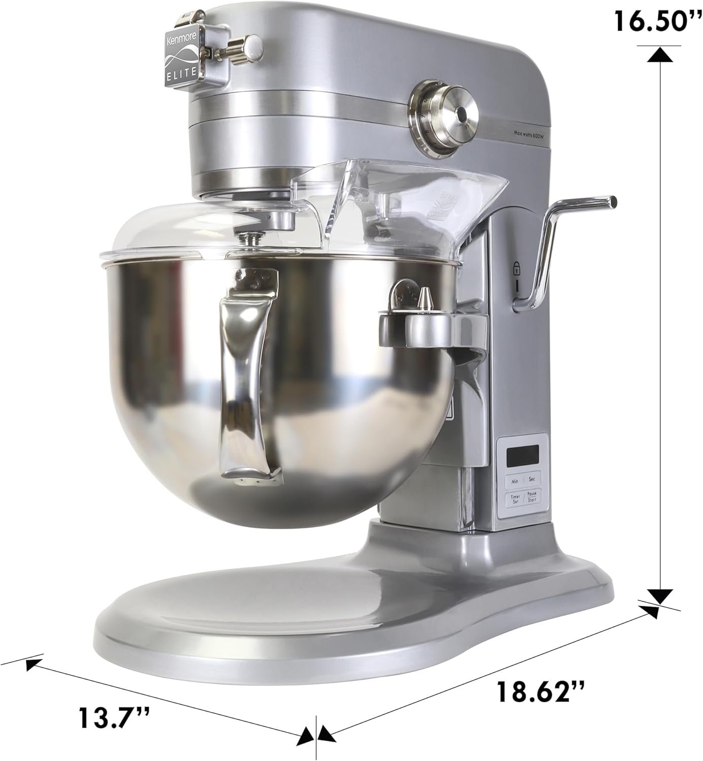 Kenmore Elite 600W Bowl Lift Stand Mixer - Digital 10 Speed Mixing, Electric, Countertop, Heavy Duty, Kitchen Appliance, 5 & 6 Qt Stainless Steel Bowls With Flat Beater, Whisk, Dough Hook Attachments - Image 7