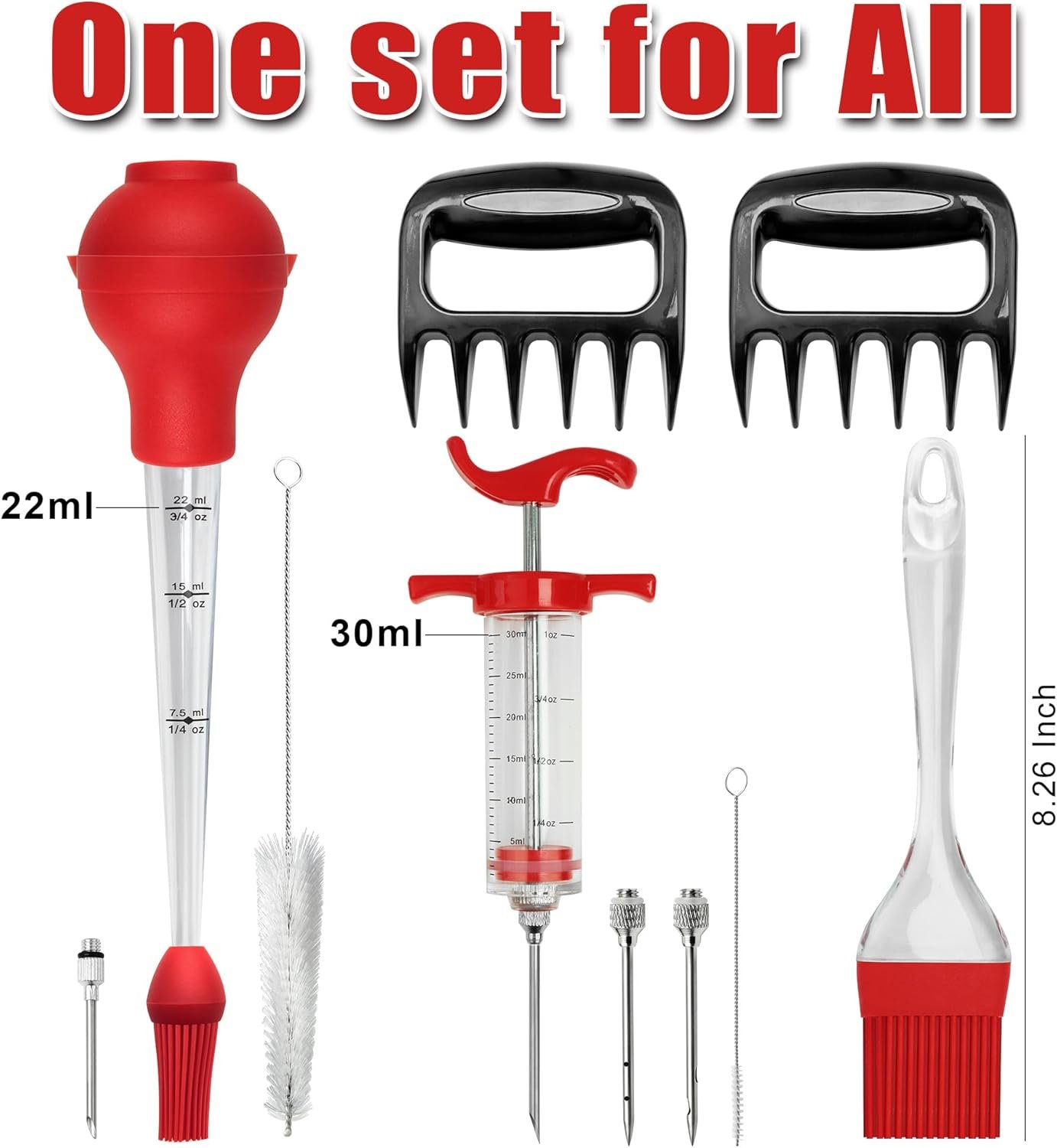 Professional Turkey Baster Meat Injector Syringe Kit, Baster for Cooking Thanksgiving & Christmas Turkey, Injector Marinades for Meats, Full Set with Basting Brush, Meat Shredder Claws, Large Capacity - Image 2