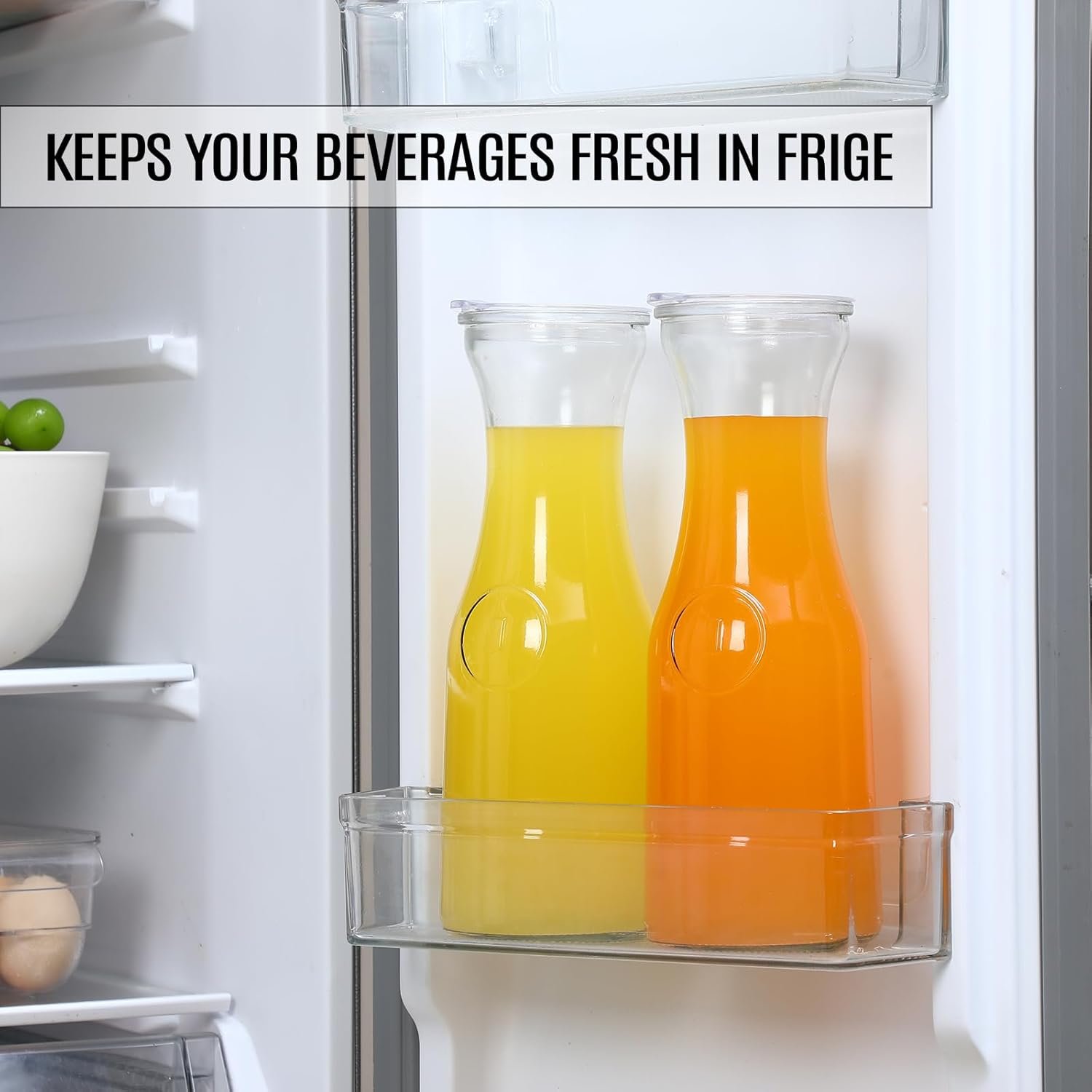 Set of 6 Glass Carafe with Lid, 1 Liter Beverage Serveware Carafe, Clear Glass Pitcher for Mimosa Bar, Brunch, Cold Water, Juice, Milk, Iced Tea, Lemonade - Image 5