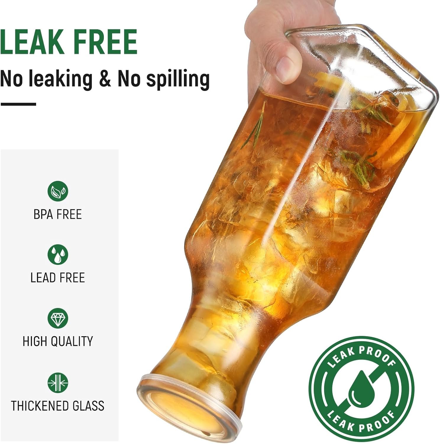 Set of 4 Square Glass Carafe with Lid, 1 Liter Clear Glass Pitcher, Beverage Serveware Carafe for Mimosa Bar, Brunch, Cold Water, Juice, Milk, Iced Tea, Lemonade - Image 4