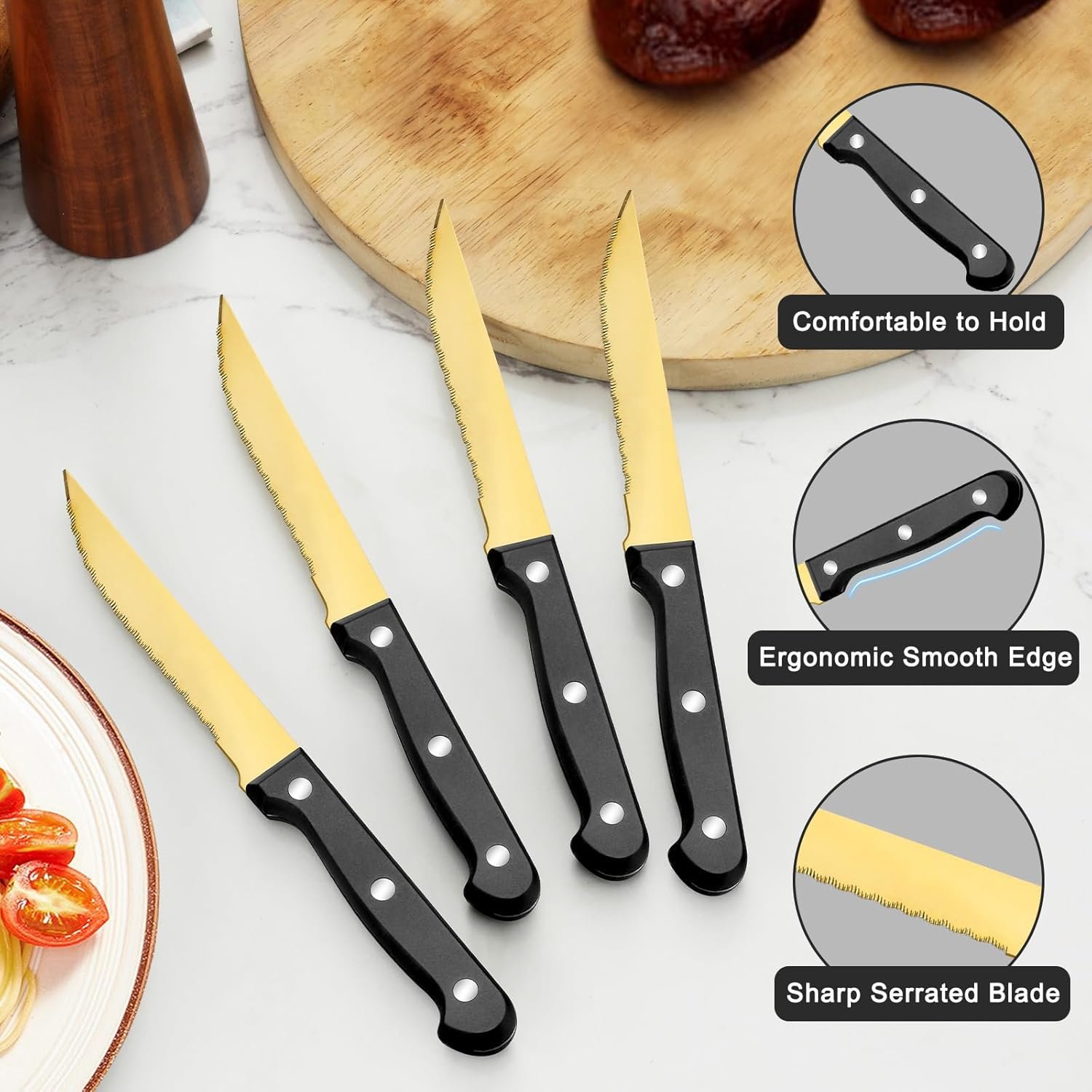 Pleafind 72Pcs Gold Silverware Set for 12 - Dishwasher Safe, Flatware Set with Steak Knives, Stainless Steel Cutlery Set, Include Forks Spoons and Knives Set, Utensil Sets for Home Restaurant - Image 5