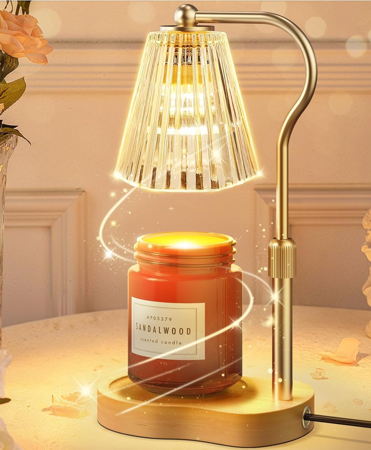 Candle Warmer Lamp, Wax Melt Warmer with 2 Bulbs for Scented Jar Candles, with Timer Dimmer Adjustable Height, Home Decor Gift for Girl Friend Mom Sister Women, No Flame No Smoke Warming Light, Amber