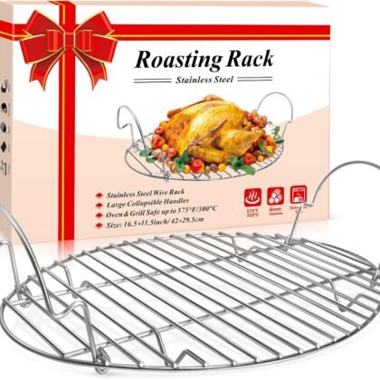 16.5inch Oval Roasting Rack for Oven, Thanksgiving Christmas Gifts for Mom Men Wife Cooking Home Chefs, Stainless Steel Cooling Rack with Handle, Wire Rack for Cooking, Grilling, Drying