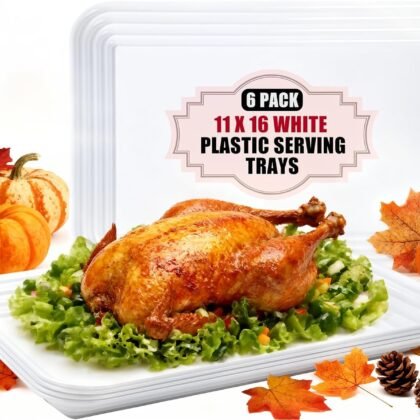 SUT 6-Pack White Serving Tray Plastic for Party Supplies, 16" x 11" Platters for Serving Food Party, White Reusable Tray for Veggie, Snack, Fruit, Cookies, Desserts in Kitchen/Pantry Serving Platter