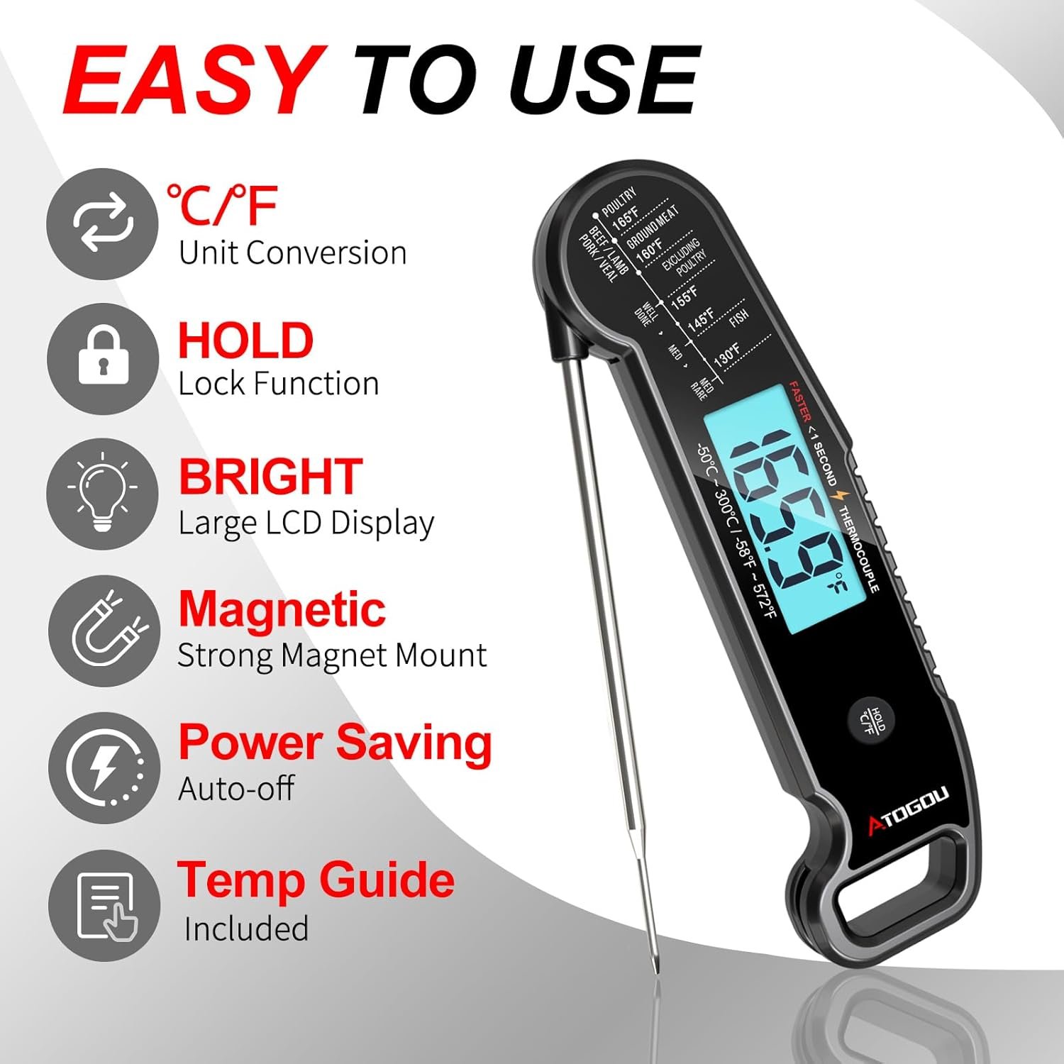 Professional Food & Meat Thermometer, 1 Sec Instant Read & ±0.5℉ Accuracy Driven by Thermocouple Sensor. IP67 Waterproof Digital Thermometer for Cooking, BBQ, Grill Gifts for Men Him Dad Birthday - Image 5