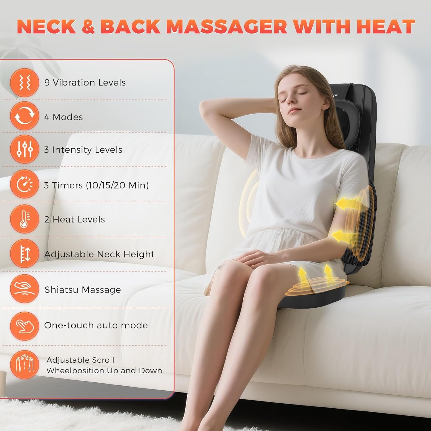 Shiatsu Neck and Back Massager with Heat, 4D Kneading Back Massager for Pain Relief Deep Tissue, Comfortable Back Massage for Chair, Massage Mat for Home Office, Gifts for Christmas Women Men Parents - Image 2
