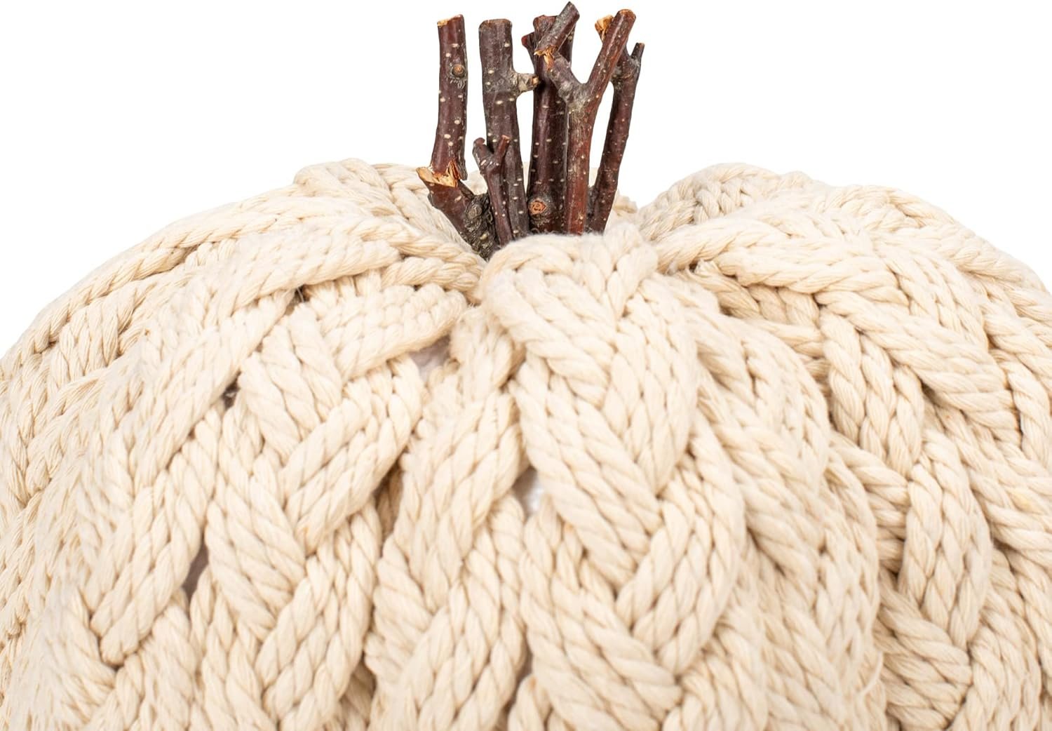 Napco Classic Cream Pumpkin 8 x 8 Cable Knit Polyester Tabletop Holiday Figurine - Image 4