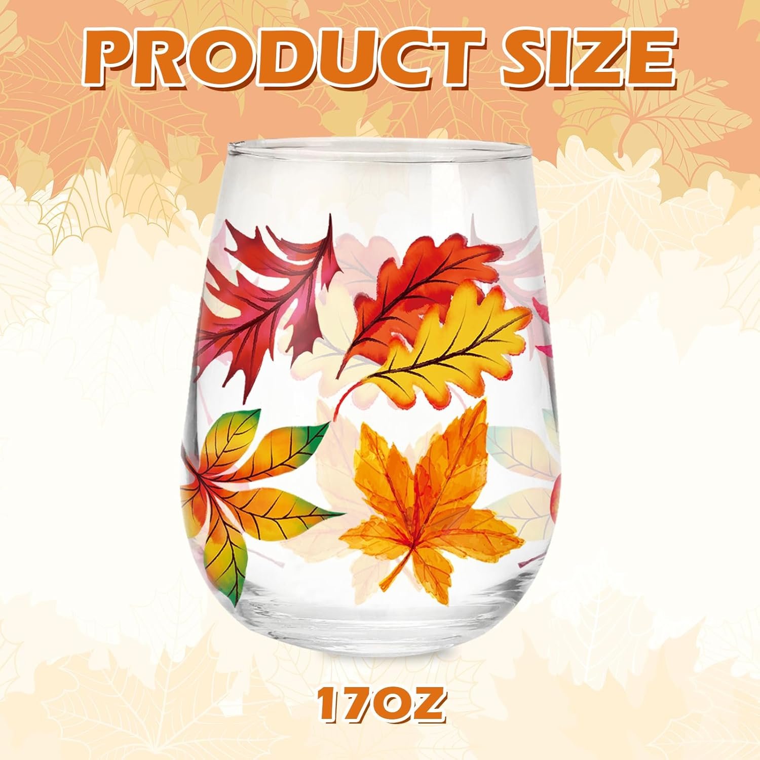 Whaline 2Pcs Fall Stemless Wine Glasses 17oz Watercolor Maple Leaf Drinking Glasses Fall Leaves Tumbler Cups for Autumn Thanksgiving Party Supplies Gifts - Image 2