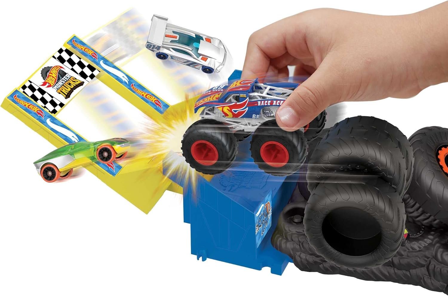 Hot Wheels Monster Trucks Arena Smashers Race Ace Smash Race Challenge Playset with 1:64 Scale Race Ace Toy Truck and 1 Crushable Car - Image 4