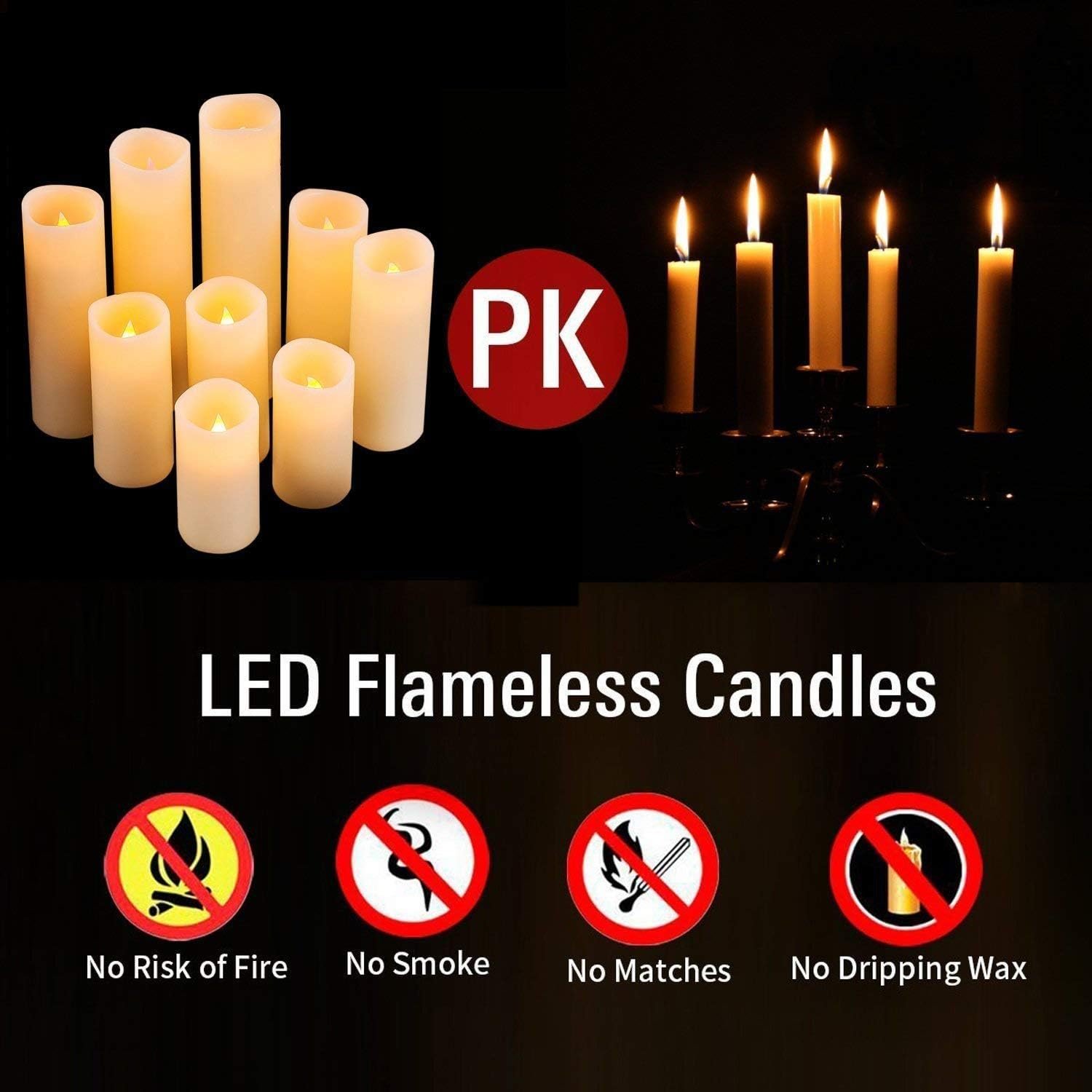 antizer Flameless Candles Led Candles Pack of 9 (H 4" 5" 6" 7" 8" 9" x D 2.2") Real Wax Battery Candles with Remote Timer for Home Fireplace Decor Wedding Festival Decor (Ivory 9 Pack) - Image 4