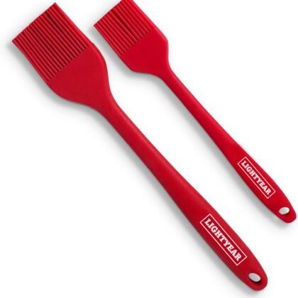 Lightyear Silicone Basting Pastry Brush Set (2 Pcs) ❘ 450°F Heat Resistant Oil Brush for Your Kitchen - Ideal For BBQ’s, Baking & Cooking | 100% Food Grade Silicone - BPA Free & Dishwasher Safe (Red)