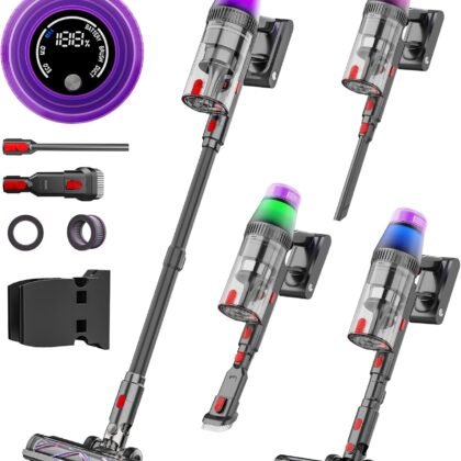 Cordless Vacuum Cleaner 500W/45Kpa, 3 Ambient Colors Power Modes with 60 Mins Max Runtime Vacuum, Powerful Suction Rechargeable Handheld Stick Vacuum for Home, Hard Floor, Carpet, Pet Hair, Shutters