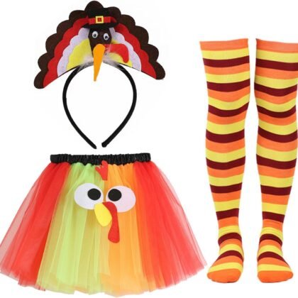 Thanksgiving Turkey Trot Costume Set Turkey Tutu Skirt Headband & Running Socks for Thanksgiving Party Dress Up