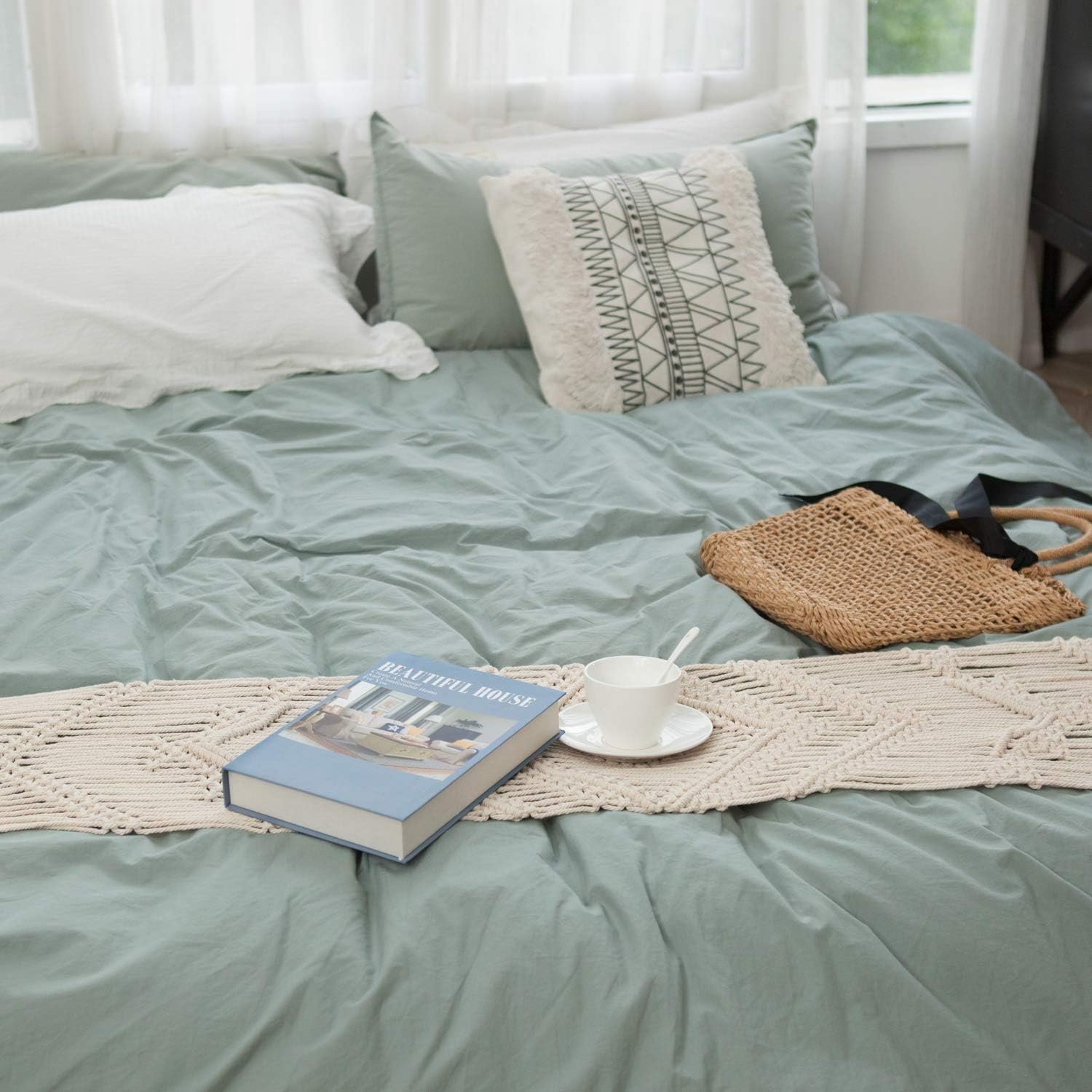 Mkono 100 Inches Boho Macrame Table Runner Woven Thanksgiving Christmas Party Decor Handmade Linen Placemats with Tassels Home Decoration for Dining Room Kitchen, 12 x 100 Inches - Image 5