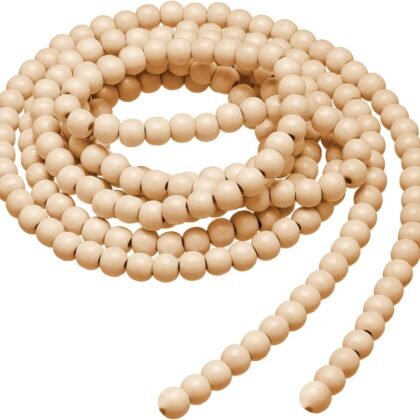 Christmas Wooden Bead Garland Wood Bead Garland Christmas Tree Decorations for Holiday Favors, 12 Feet(Wood Color)