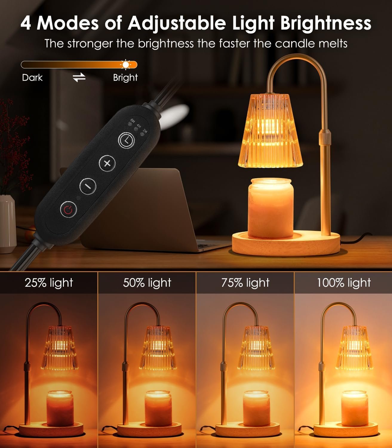 Candle Warmer Lamp - Dimmable Wax Melt Warmer with Amber Lampshade and 2 Bulbs for House Warming, Bedroom Decor - Image 3