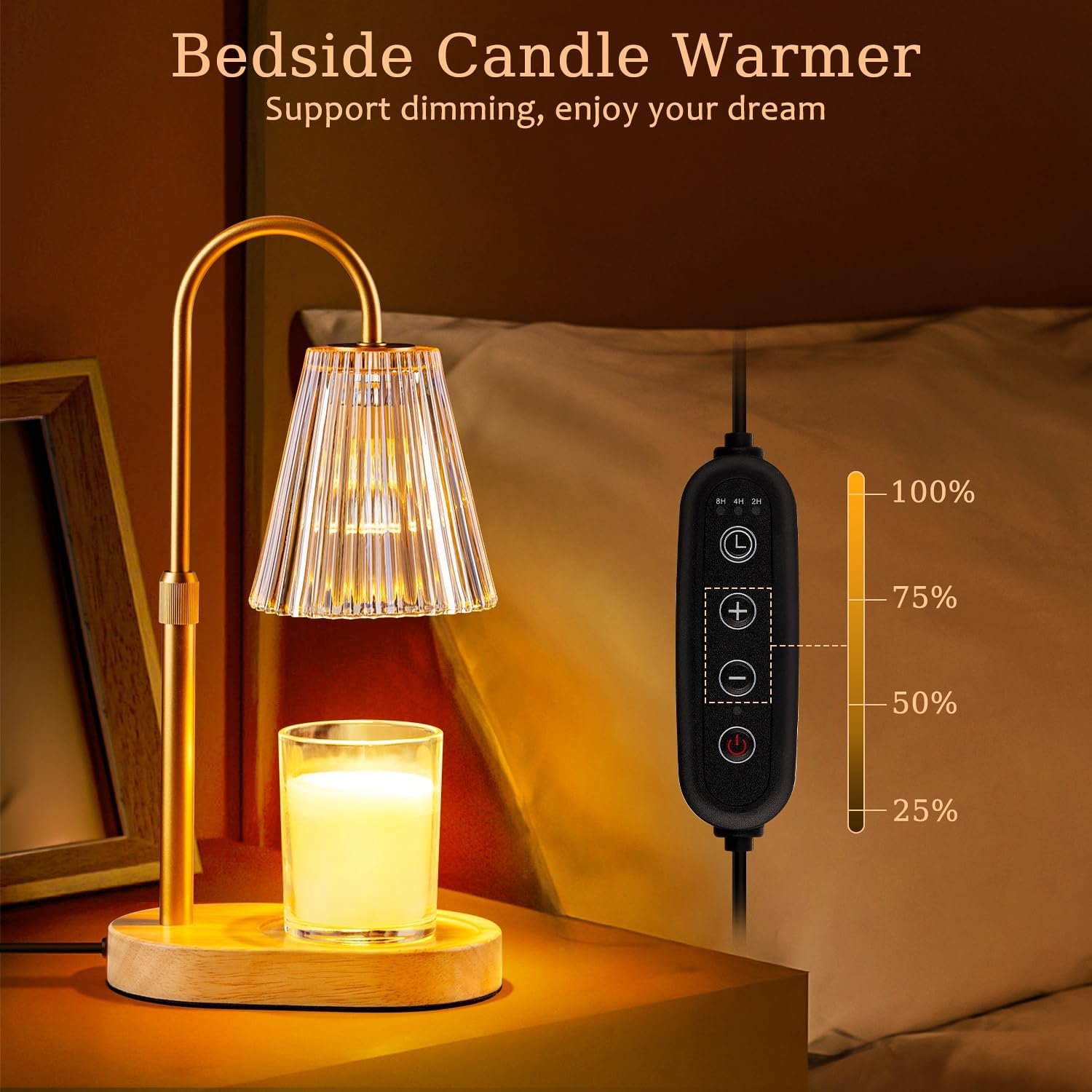Candle Warmer Lamp with Timer: Electric Candles Wax Warmers Glass Lamps for Jar Candles Burner Adjustable Height and Dimmable Light Modern No Flame Scented Candle Warming Lantern, Amber - Image 3