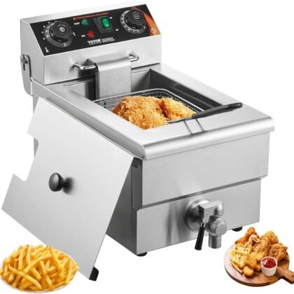 VEVOR Commercial Deep Fryer, 1500W Electric Countertop Fryer with Basket, 11.6Qt / 11L Stainless Steel Single Oil Fryer with Time & Temp Control, Overheat Protection, for Kitchen Restaurant Use