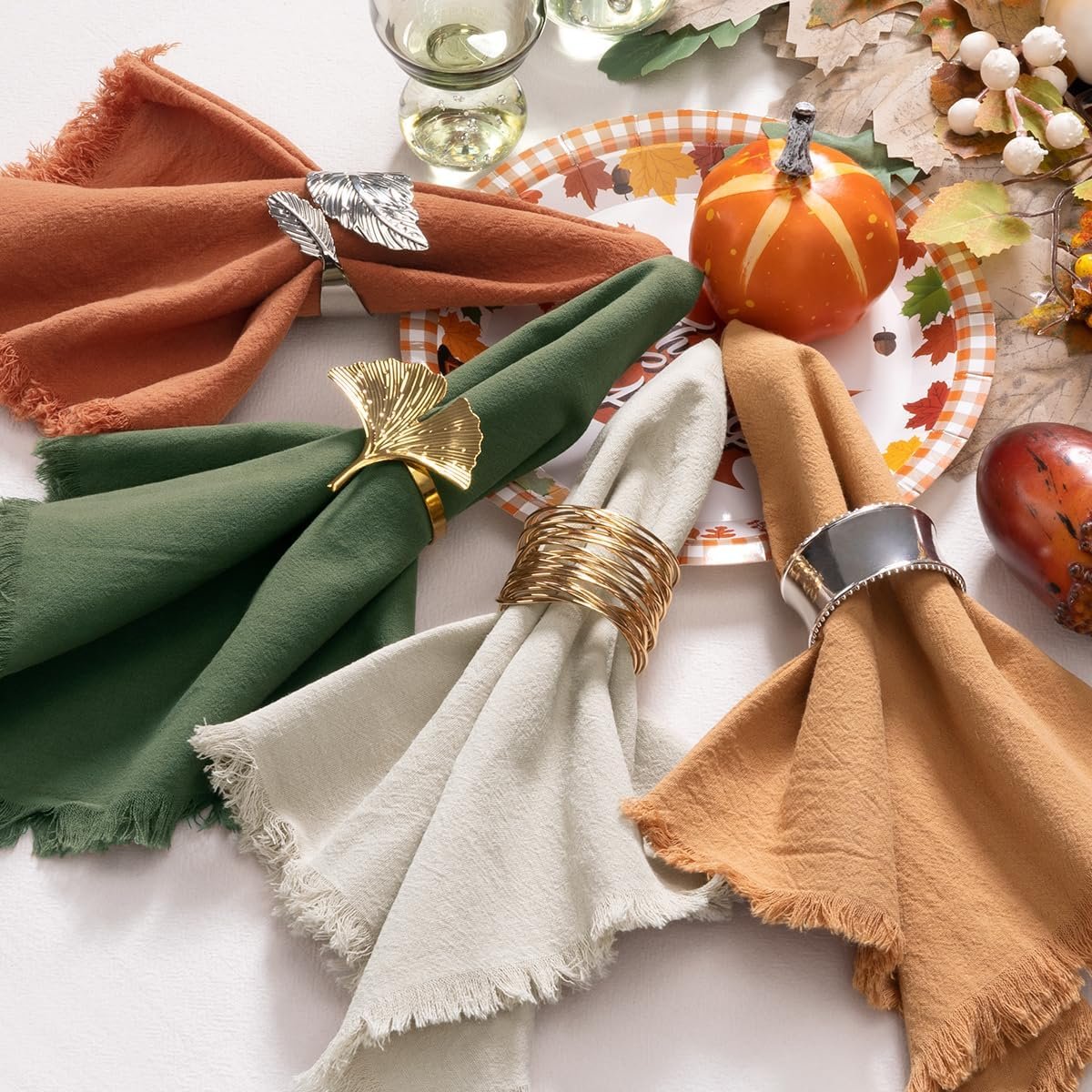 12 Pack Mixed Thanksgiving Color Cotton Linen Napkins With Fringe - Fall Cloth Set of 12 Boho Handmade Dinner Bulk for Wedding Fall Dining Table, 17 x 17 - Image 2