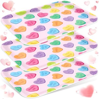 3Pcs 13 x 10 Inch Valentine's Day Serving Trays Candy Conversation Heart Platter Sweet Love Serving Dishes for Party Sharing Snacks Fruit Dessert Candy