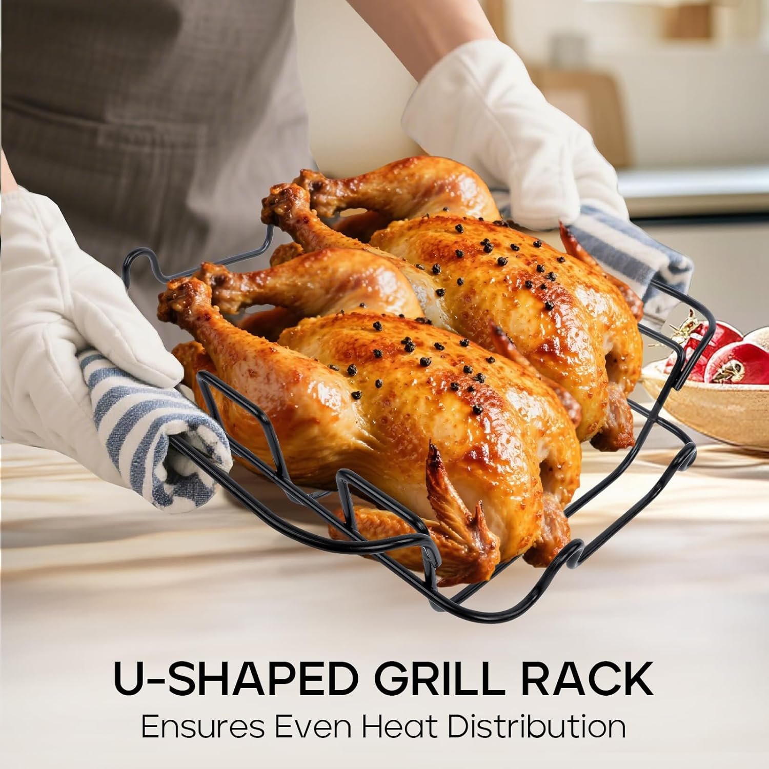 Nonstick Turkey Roasting Pan with Rack - 17×13.6 Inch Large Turkey Roaster Pan For Oven - Double-Ply Clad NonStick Roasting Pan For Roasting Chicken, Meats and Vegetables(Dark Gray) - Image 3