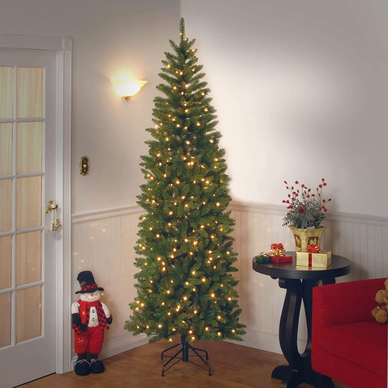 National Tree Company 7.5 ft Pre-Lit Kingswood Fir Slim Artificial Christmas Tree, 350 Clear Lights, 1,075 Tips, Includes Stand, Green - Image 5