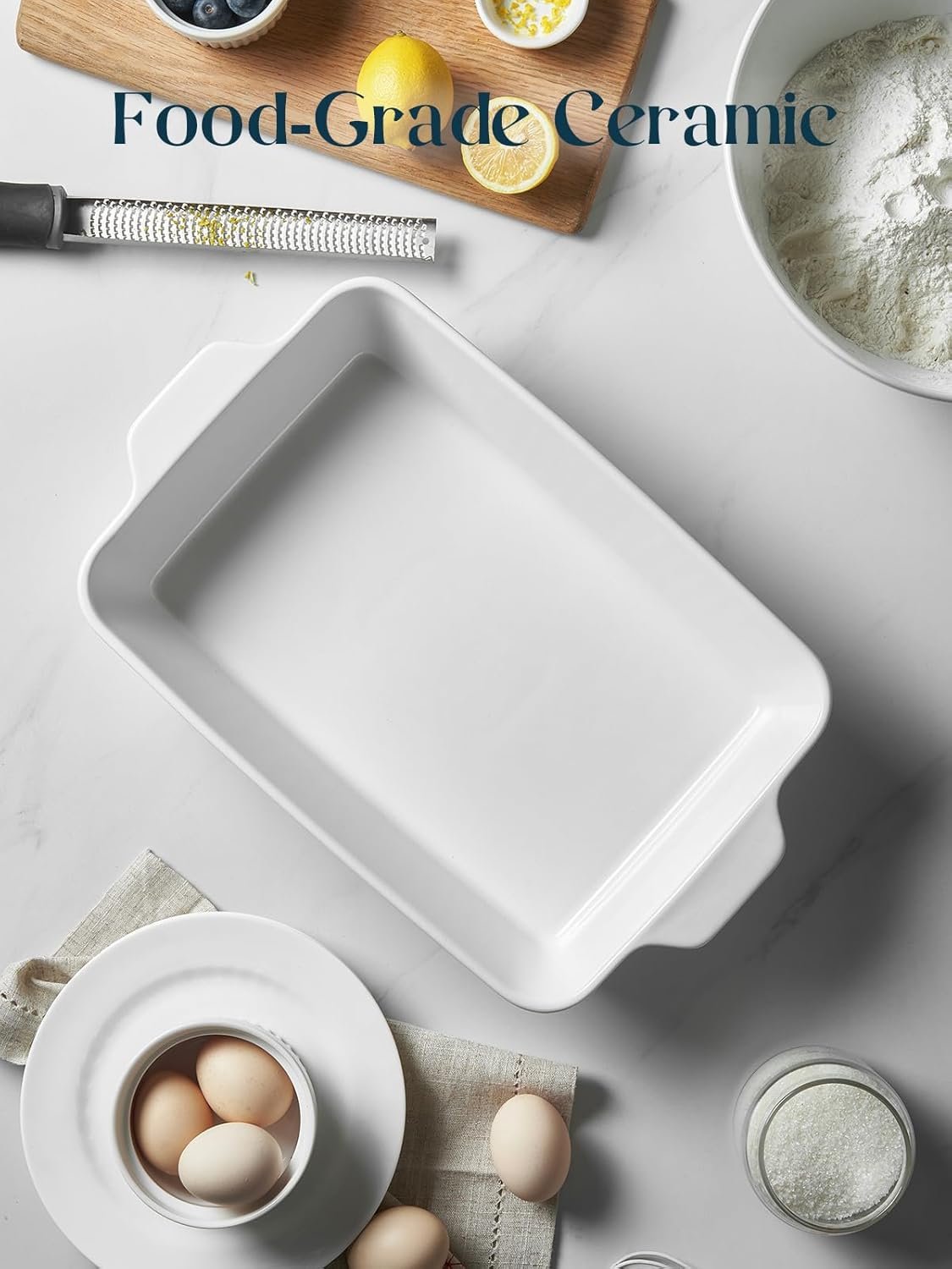 DOWAN Casserole Dish, 9x13 Ceramic Baking Dish, Large Lasagna Pan Deep for Oven, 4.2 Quarts Baking Pan with Handles, Oven Safe and Durable Bakeware for Lasagna, Home Decor, Wedding Gift, Soft White - Image 7