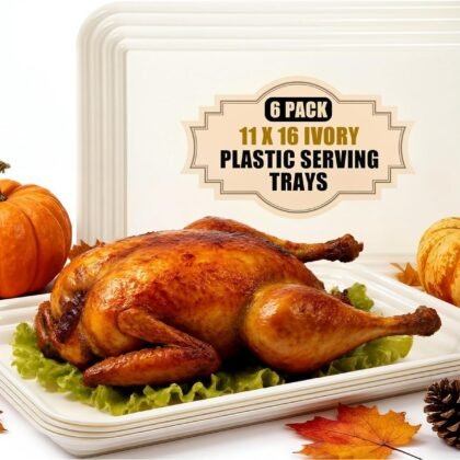 SUT 6-Pack Ivory Serving Trays for Entertaining-16 x 11" Serving Platters for Snacks, Fruit, Cookies, Dessert, Reusable Plastic Trays for Serving Food and Party Organization in Kitchen & for Parties