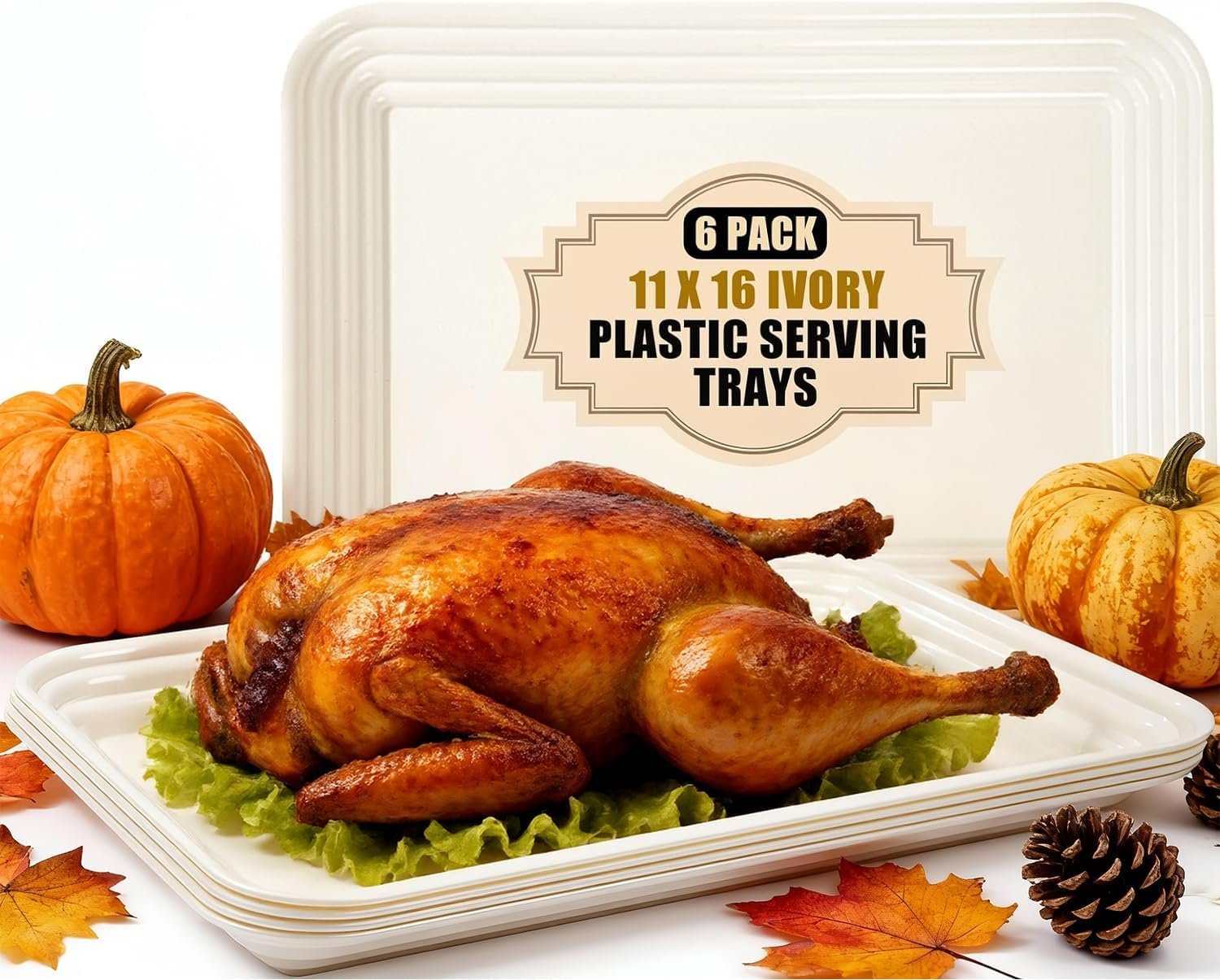 SUT 6-Pack Ivory Serving Trays for Entertaining-16 x 11" Serving Platters for Snacks, Fruit, Cookies, Dessert, Reusable Plastic Trays for Serving Food and Party Organization in Kitchen & for Parties