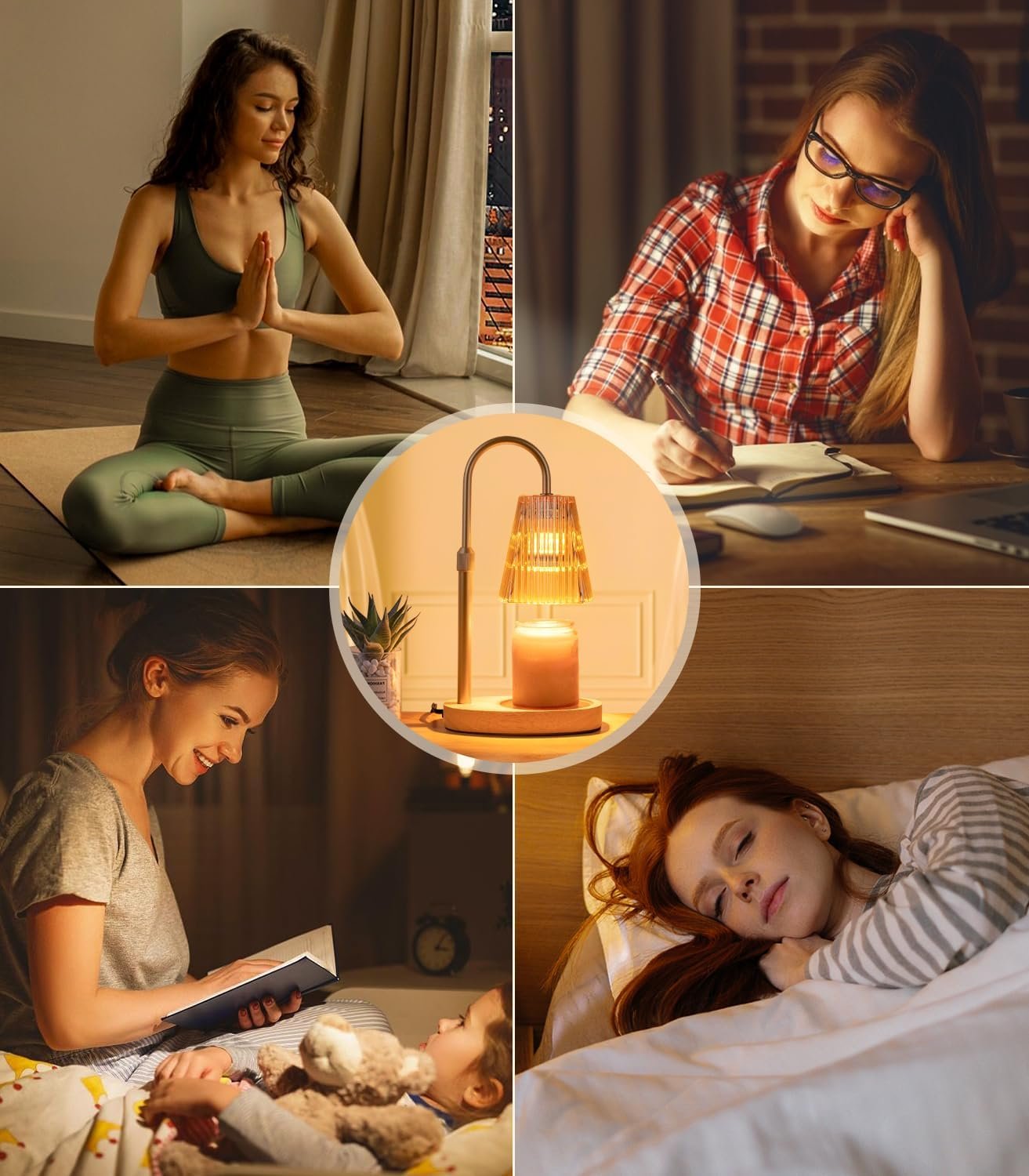 Candle Warmer Lamp - Dimmable Wax Melt Warmer with Amber Lampshade and 2 Bulbs for House Warming, Bedroom Decor - Image 7