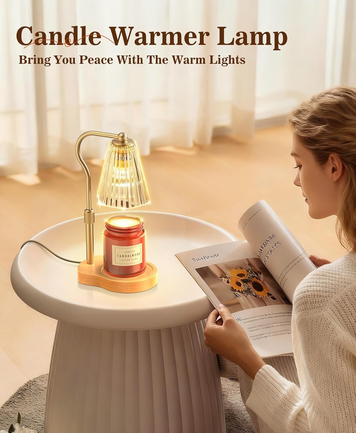 Candle Warmer Lamp, Wax Melt Warmer with 2 Bulbs for Scented Jar Candles, with Timer Dimmer Adjustable Height, Home Decor Gift for Girl Friend Mom Sister Women, No Flame No Smoke Warming Light, Amber - Image 7